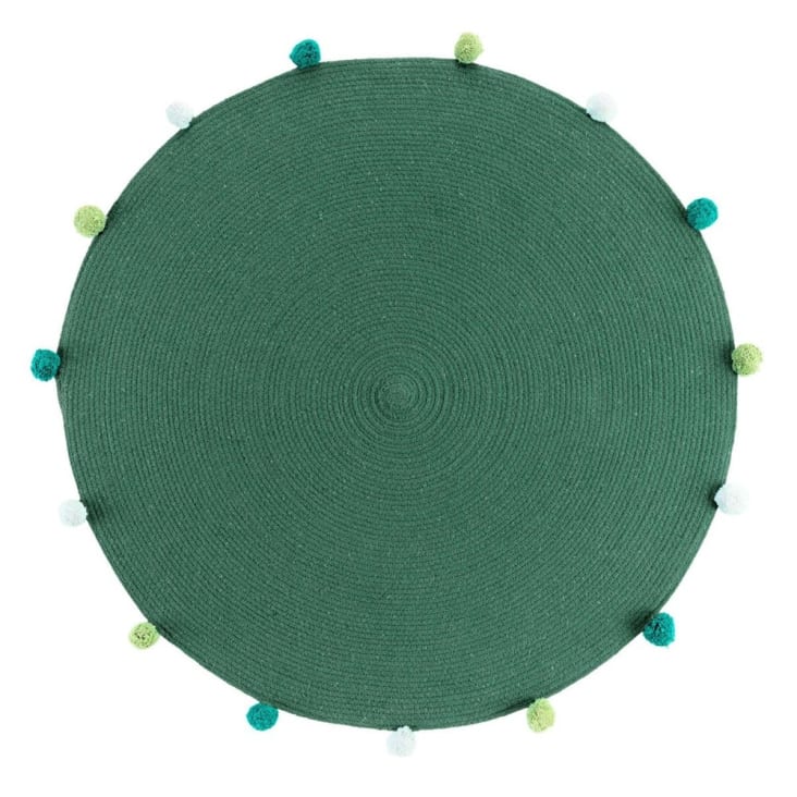 Tapis rond pompons vert D90cm-POMPOMPARTY