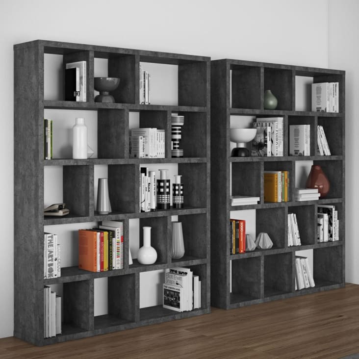 Libreria alta effetto legno bianco cemento