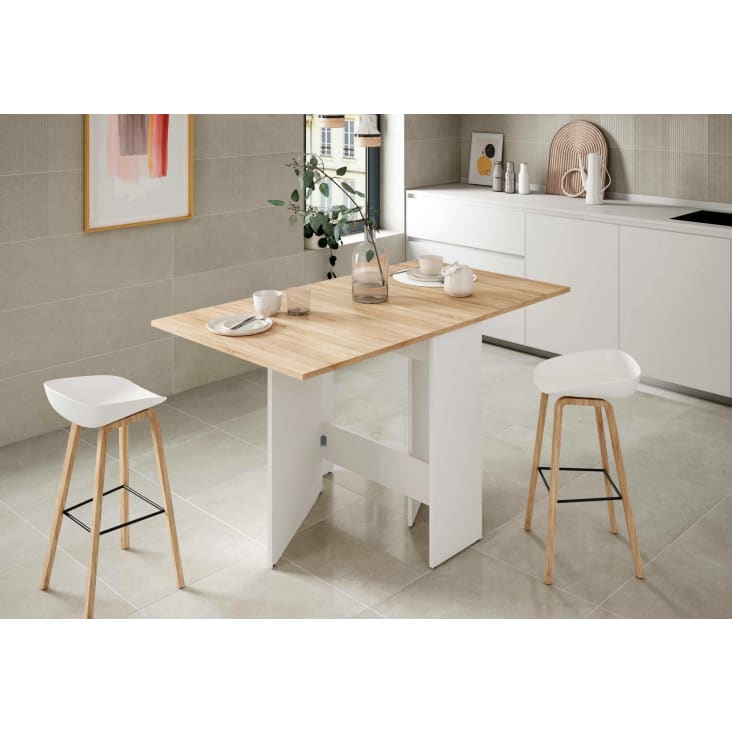 Table extensible effet bois 31x77 cm blanc et chêne-Toledo cropped-2