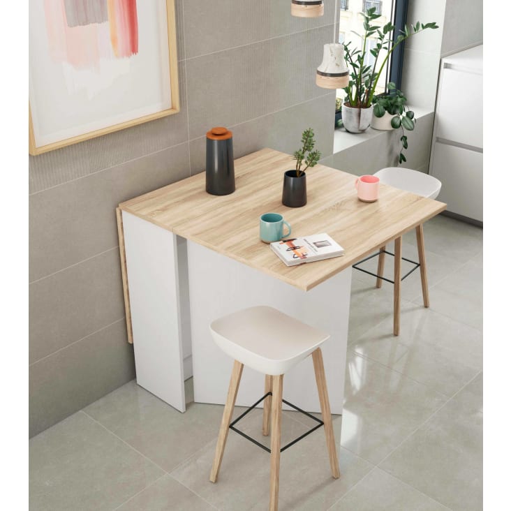 Table extensible effet bois 31x77 cm blanc et chêne-Toledo cropped-5