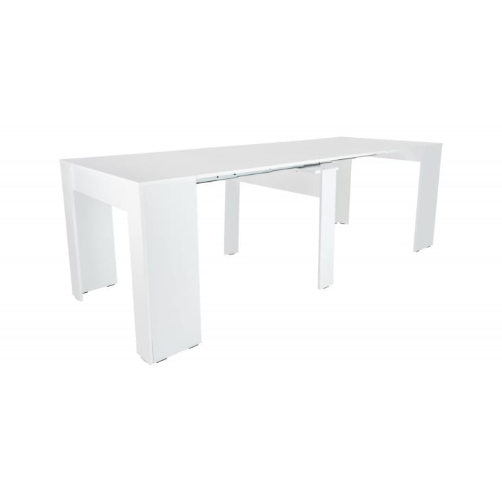 Console table à manger extensible moderne effet bois blanc-Alberique cropped-8