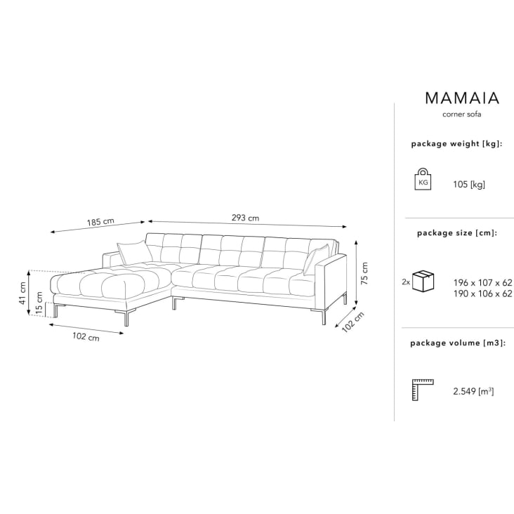 Canapé d'angle gauche 5 places en tissu velours gris foncé-Mamaia cropped-3