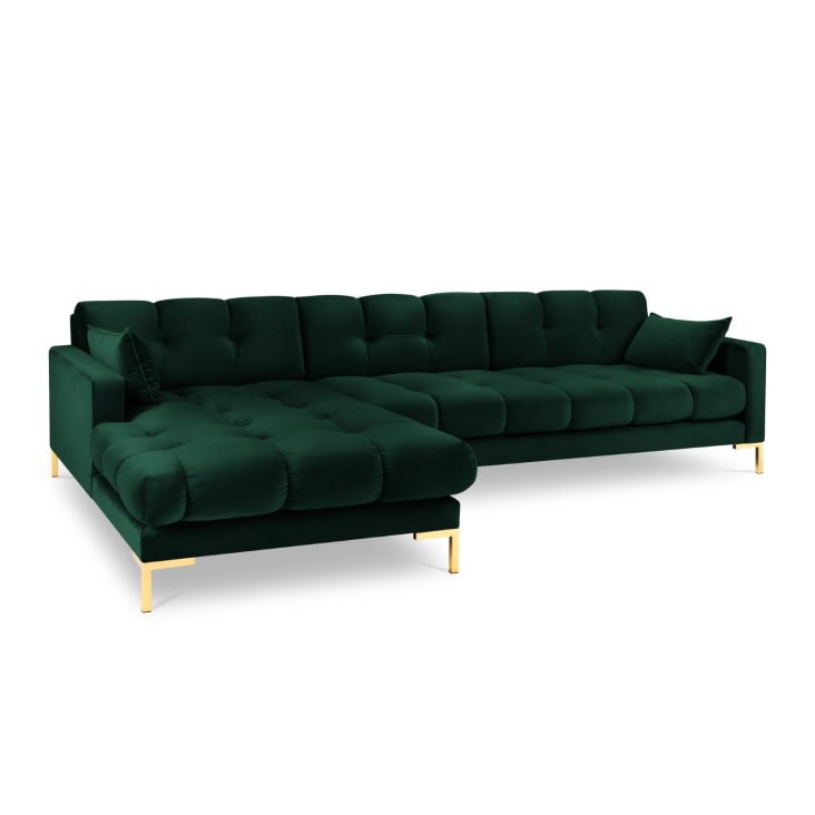 Canapé d'angle gauche 5 places en tissu velours vert bouteille-Mamaia
