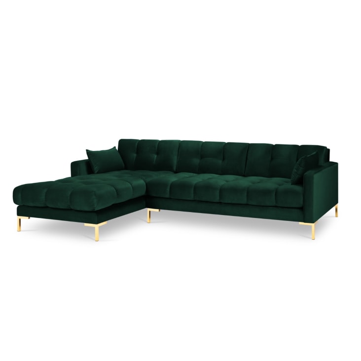 Canapé d'angle gauche 5 places en tissu velours vert bouteille-Mamaia cropped-2