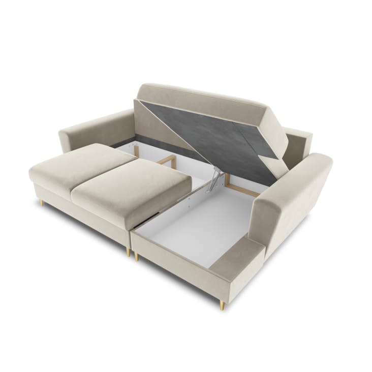 Canapé d'angle droit 4 places en tissu velours beige-Moghan cropped-2