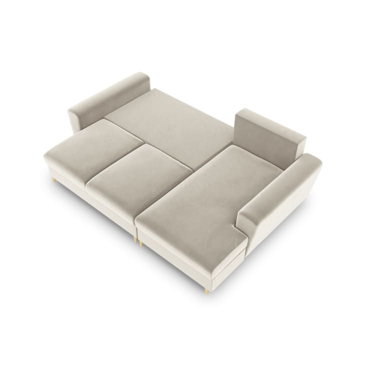 Canapé d'angle droit 4 places en tissu velours beige-Moghan cropped-3
