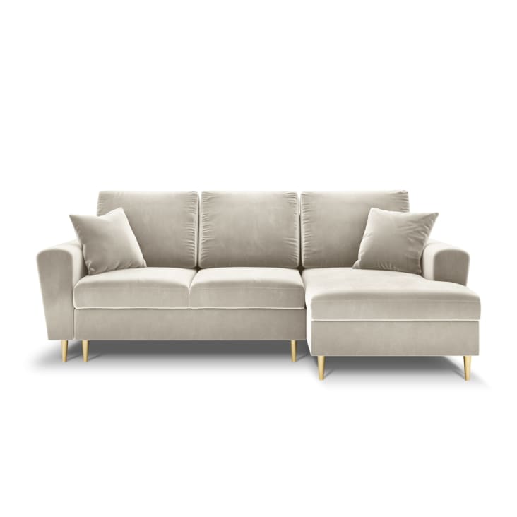 Canapé d'angle droit 4 places en tissu velours beige-Moghan cropped-8