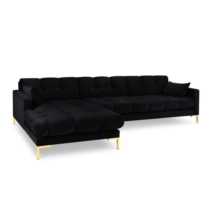 Canapé d'angle gauche 5 places en tissu velours noir-Mamaia