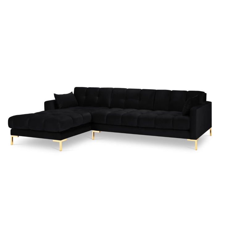 Canapé d'angle gauche 5 places en tissu velours noir-Mamaia cropped-2