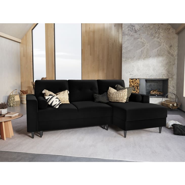 Canapé d'angle 4 places en velours noir-Leona cropped-2