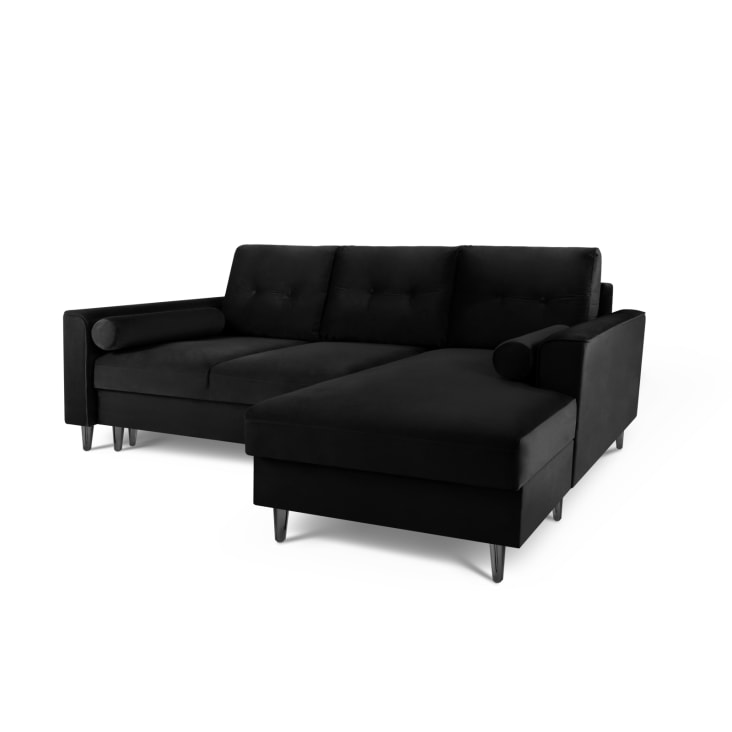 Canapé d'angle 4 places en velours noir-Leona cropped-4