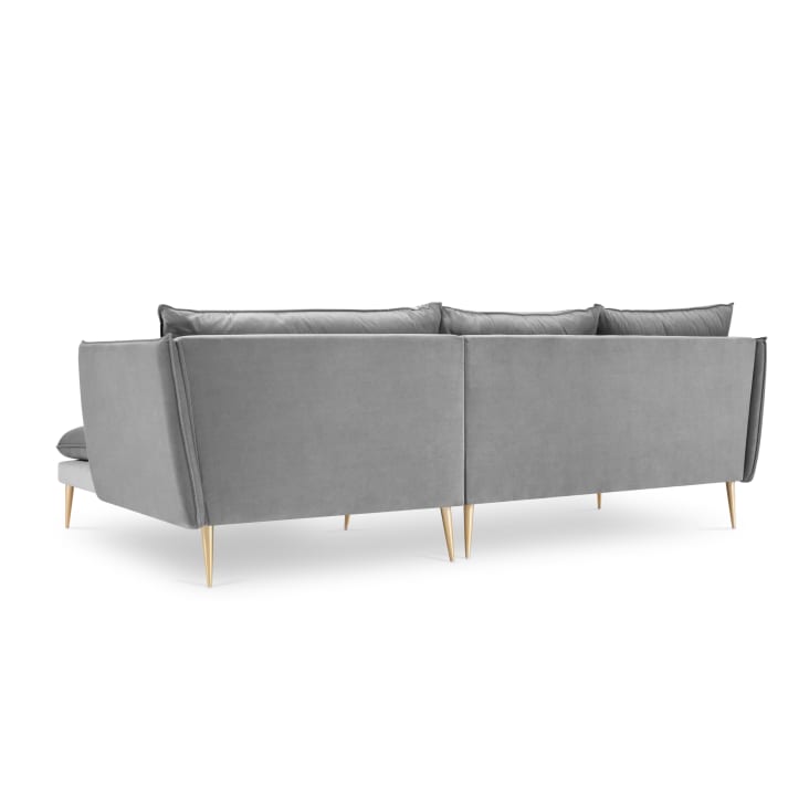 Canapé d'angle 4 places en velours gris clair-Agate cropped-5