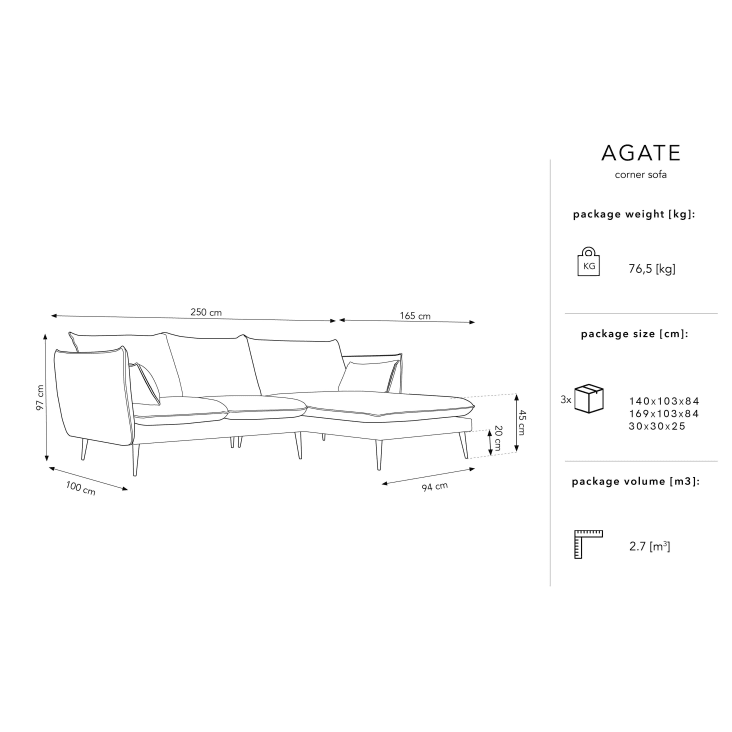 Canapé d'angle 4 places en velours gris clair-Agate cropped-8