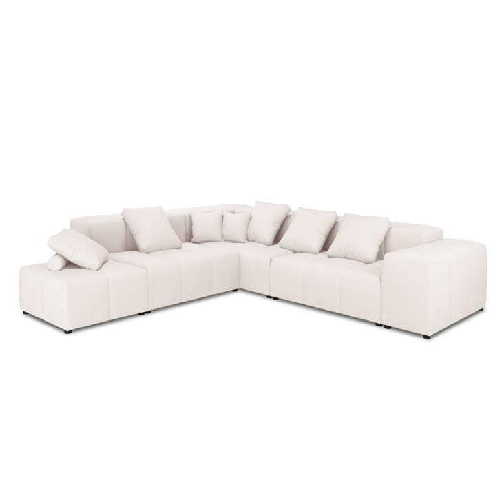 Canapé d'angle 5 places en tissu structuré blanc-Margo