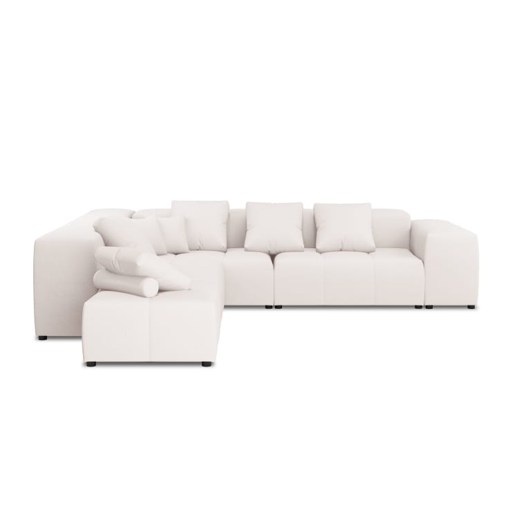 Canapé d'angle 5 places en tissu structuré blanc-Margo cropped-3