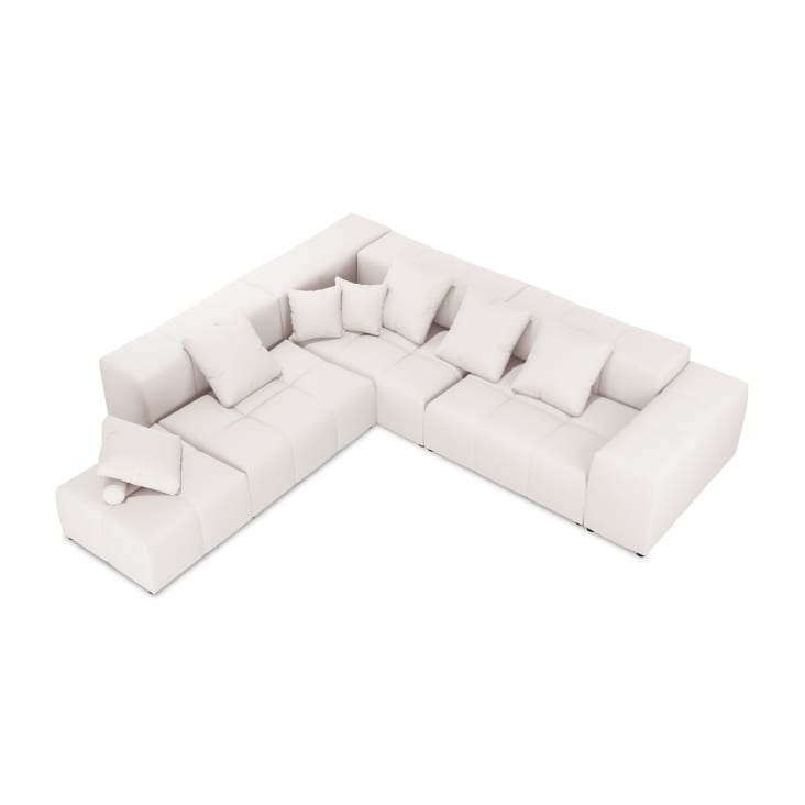 Canapé d'angle 5 places en tissu structuré blanc-Margo cropped-4