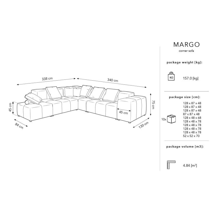 Canapé d'angle 5 places en tissu structuré blanc-Margo cropped-7