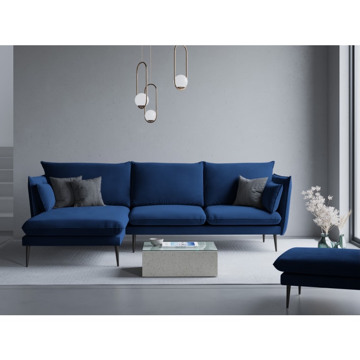 Canapé d'angle 4 places en velours bleu roi-Agate cropped-2