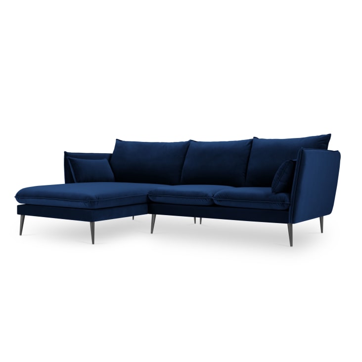 Canapé d'angle 4 places en velours bleu roi-Agate cropped-3