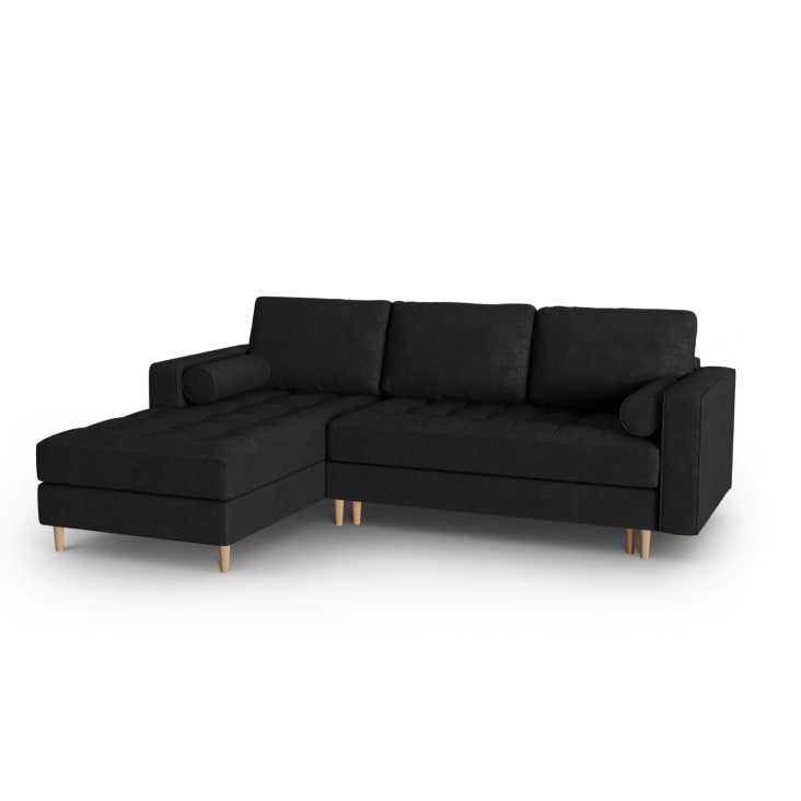 Canapé d'angle 5 places en imitation cuir noir-Gobi