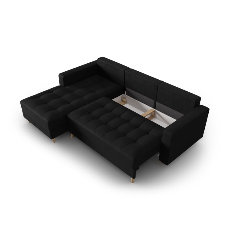 Canapé d'angle 5 places en imitation cuir noir-Gobi cropped-2