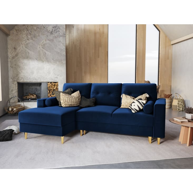 Canapé d'angle 4 places en velours bleu roi-Leona cropped-4