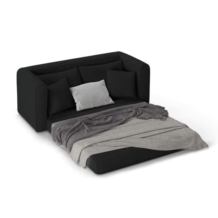 Sofá cama 2 plazas reposapiés y dos cojines tela negro