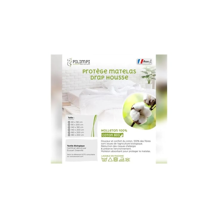 Protège-matelas en 100% coton bio blanc 90 x 200 cm cropped-6