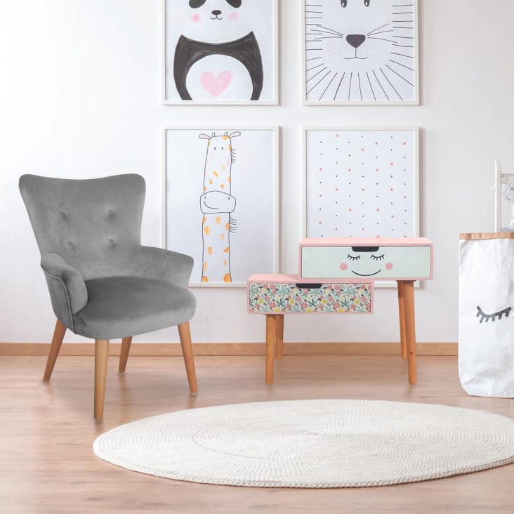 Fauteuil Enfant Velinda - Housse Amovible - Confortable Et Léger - Gris