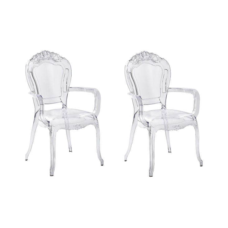 Pack 2 chaises Salle à Manger Transparentes Bruno, Coussin, 54 cm x 49 cm x  84 cm