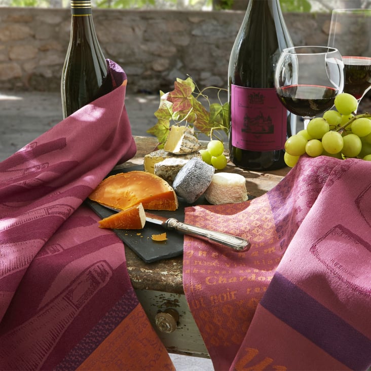 Torchon en jacquard de coton violet 50x75-Gabarits bouteilles de vin cropped-2