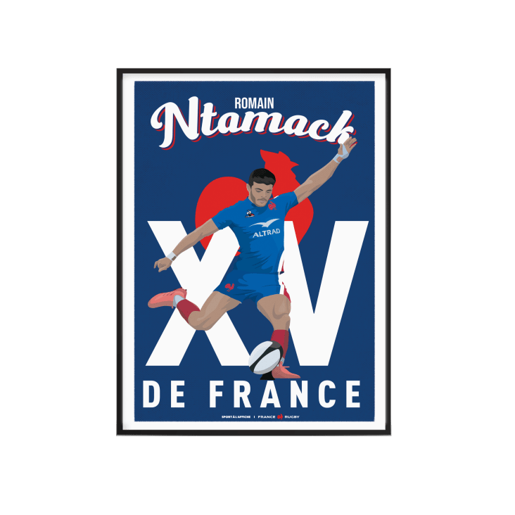 Affiche XV de France - Illustration Romain Ntamack 40 x 60 cm-FRANCE RUGBY