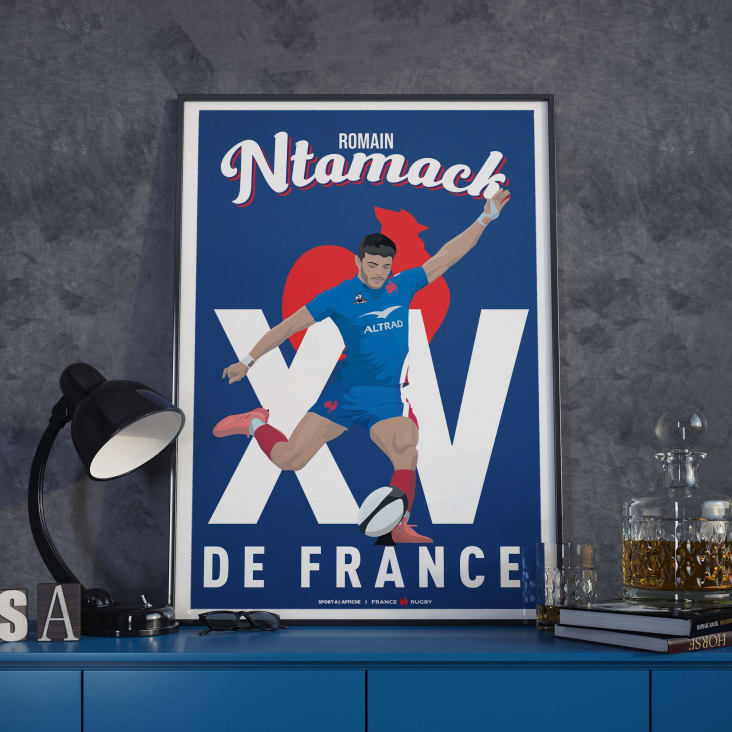 Affiche XV de France - Illustration Romain Ntamack 40 x 60 cm-FRANCE RUGBY cropped-5