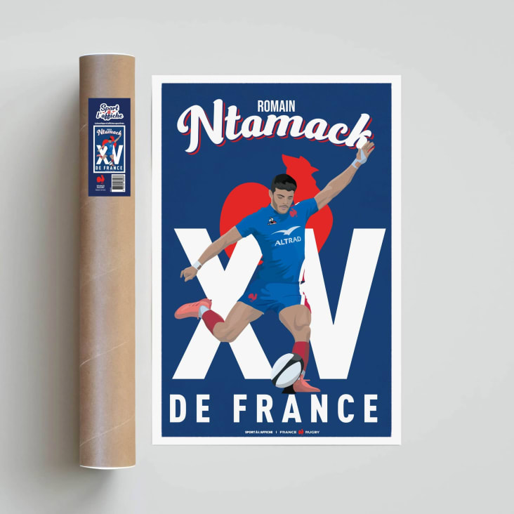 Affiche XV de France - Illustration Romain Ntamack 40 x 60 cm-FRANCE RUGBY cropped-6