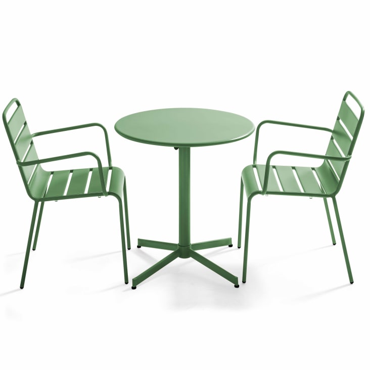 Ensemble table de jardin et 2 fauteuils métal vert cactus-Palavas