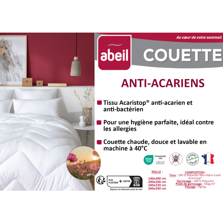 Couette chaude anti-acariens 140 x 200 cm polyester blanc-ANTI-ACARIENS cropped-4