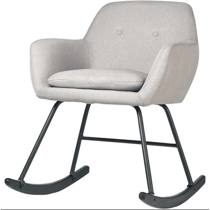 Rocking chair assise tissu gris clair pieds métal noir-ROCKY