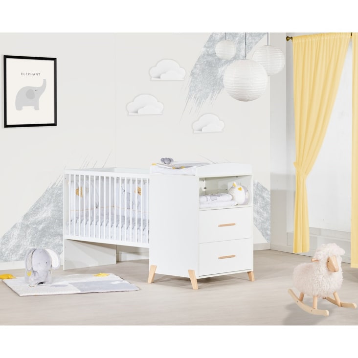 Baby Price - Lit combiné transformable 60x120 cm bois blanc et chêne gris  Smile