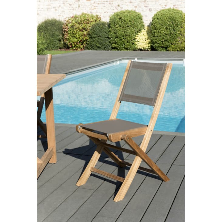 Table de jardin et chaises en teck et textilene taupe 6/8 personnes-Halice cropped-5