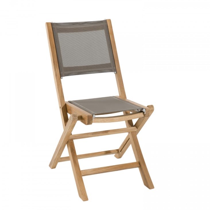 Table de jardin et chaises en teck et textilene taupe 6/8 personnes-Halice cropped-6