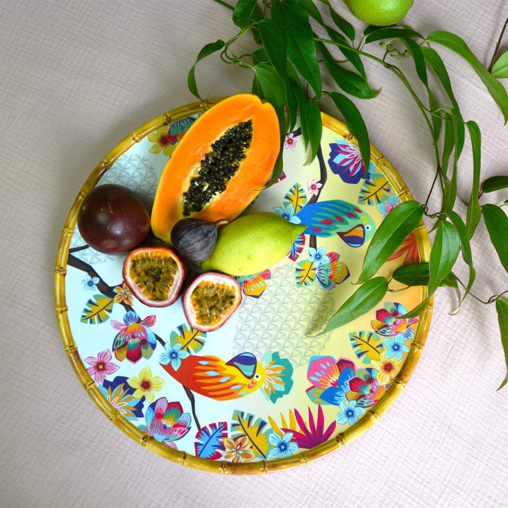 Les Jardins de la Comtesse - Plat de Présentation Rond en Mélamine - Capri  - 35,5 cm - Citrons jaunes - Service de Table de la Vaisselle