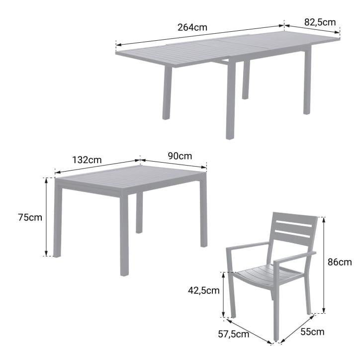 Salon de jardin table 132/264cm en aluminium anthracite-Venezia cropped-4