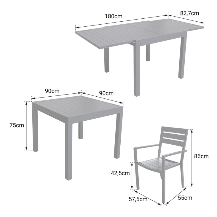 Salon de jardin table 90/180cm en aluminium anthracite-Venezia cropped-8