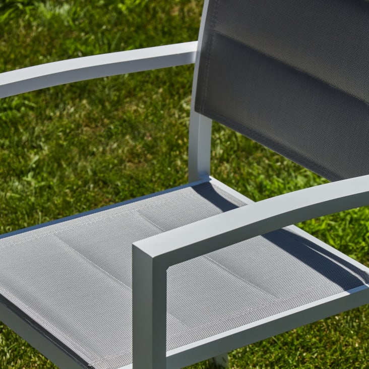 Lot de 8 chaises empilables en aluminium blanc et textilène gris-TOKYO cropped-3