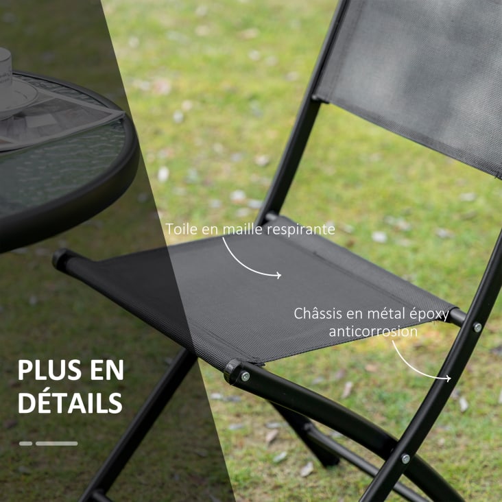 Outsunny Salon de jardin bistro pliable - table ronde Ø 60 cm avec 2 chaises  pliantes - métal thermolaqué vert