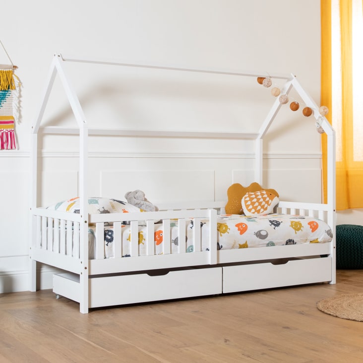 Lit cabane pour enfant avec tiroirs 190x90cm blanc-Marceau cropped-6