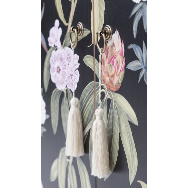 Buffet armoire en pin massif imprimé floral sur fond noir-JARA cropped-6