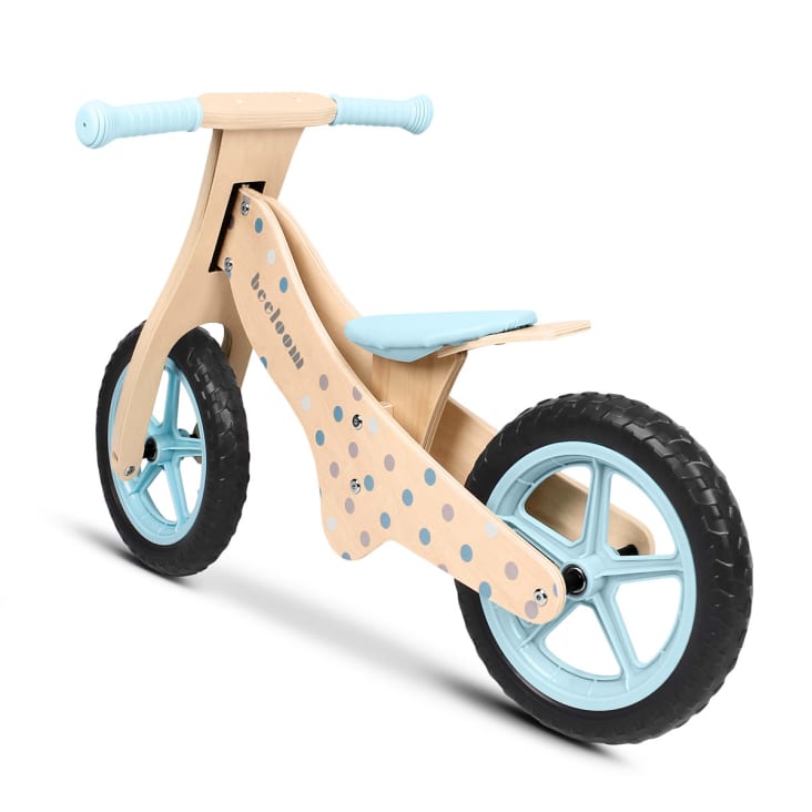 Bicicleta sin pedales para niños de madera natural azul cropped-3