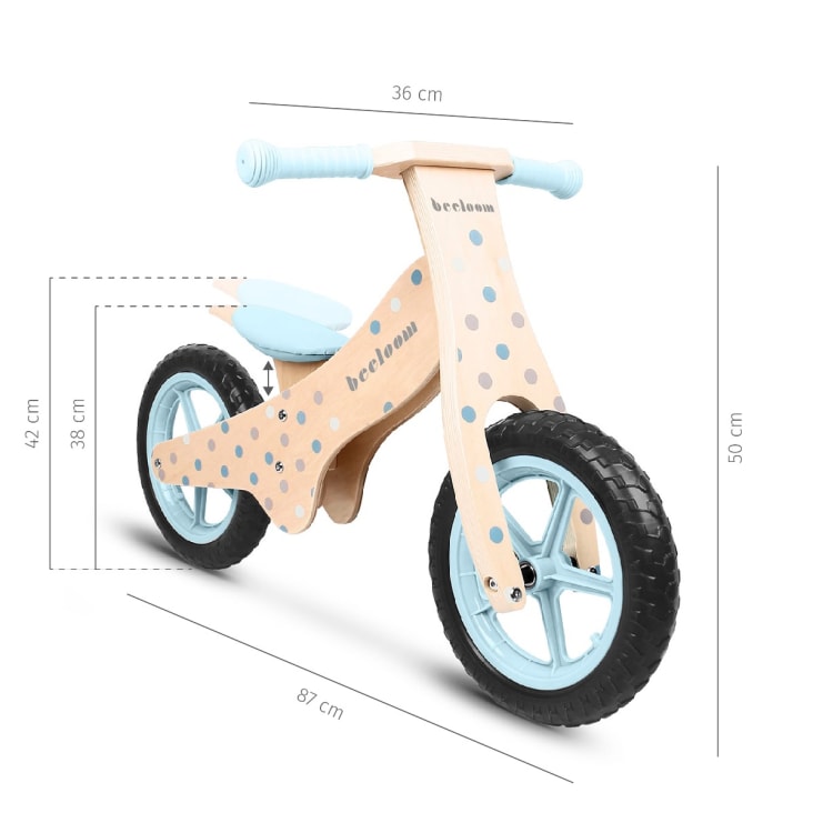 Bicicleta sin pedales para niños de madera natural azul cropped-6