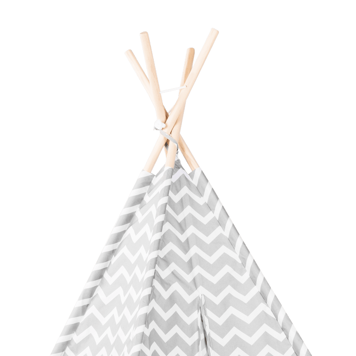 Tenda teepee per bambini, legno naturale e poliestere bianco e grigio